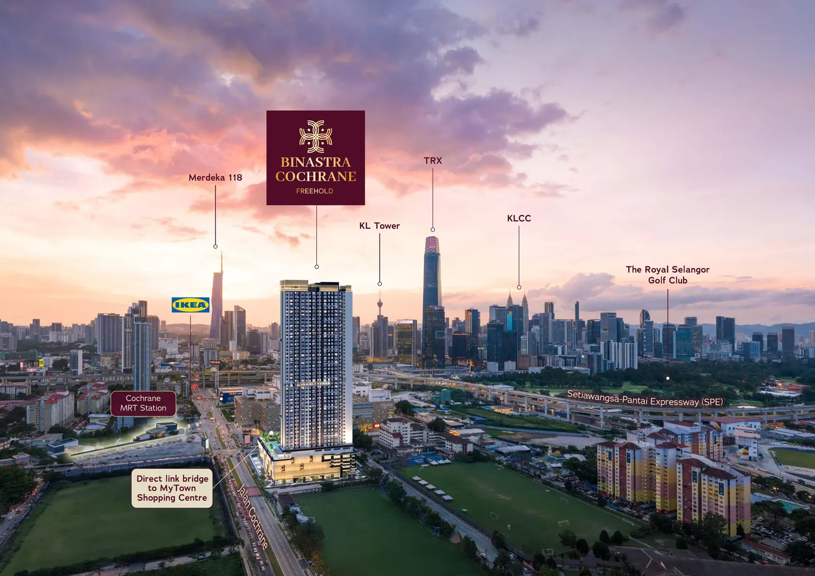 Binastra Cochrane 周邊地標與項目位置示意圖（Artist's Impression）