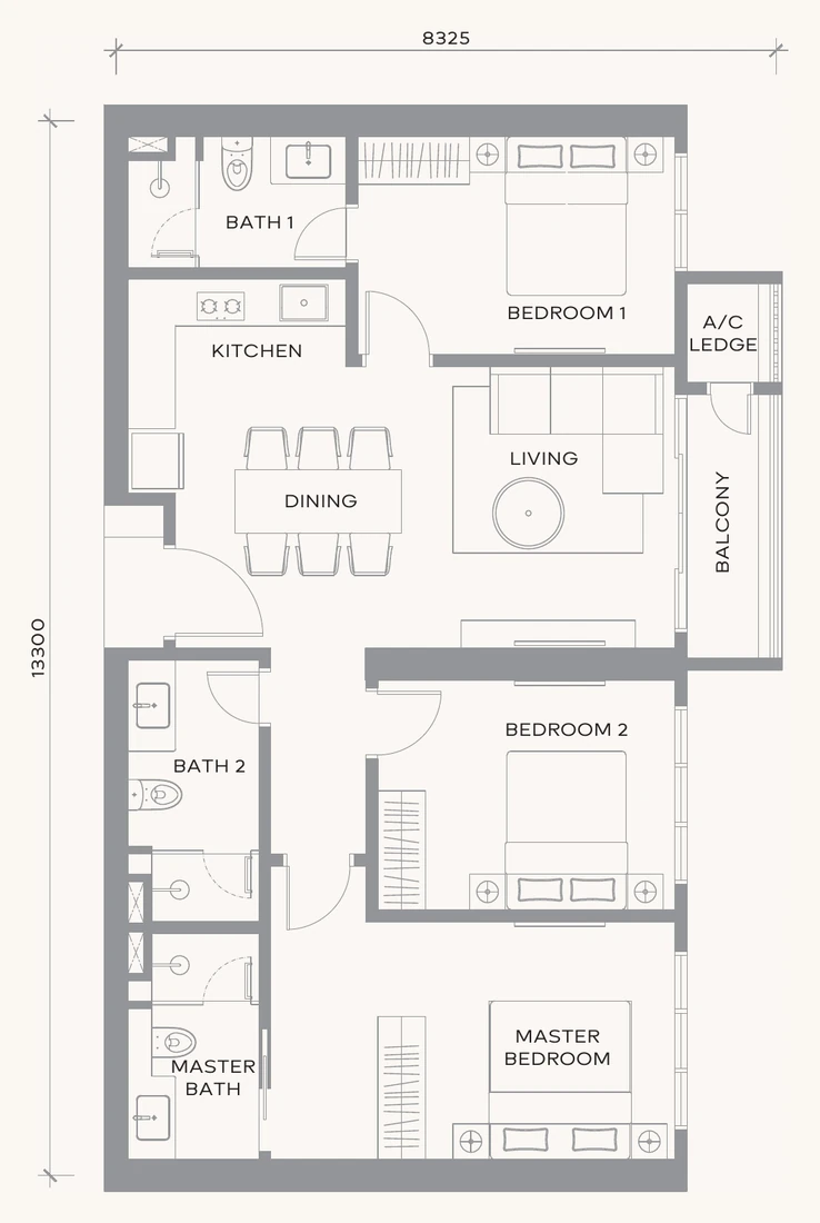 Khaya Residences Type G 戶型圖・1086 呎