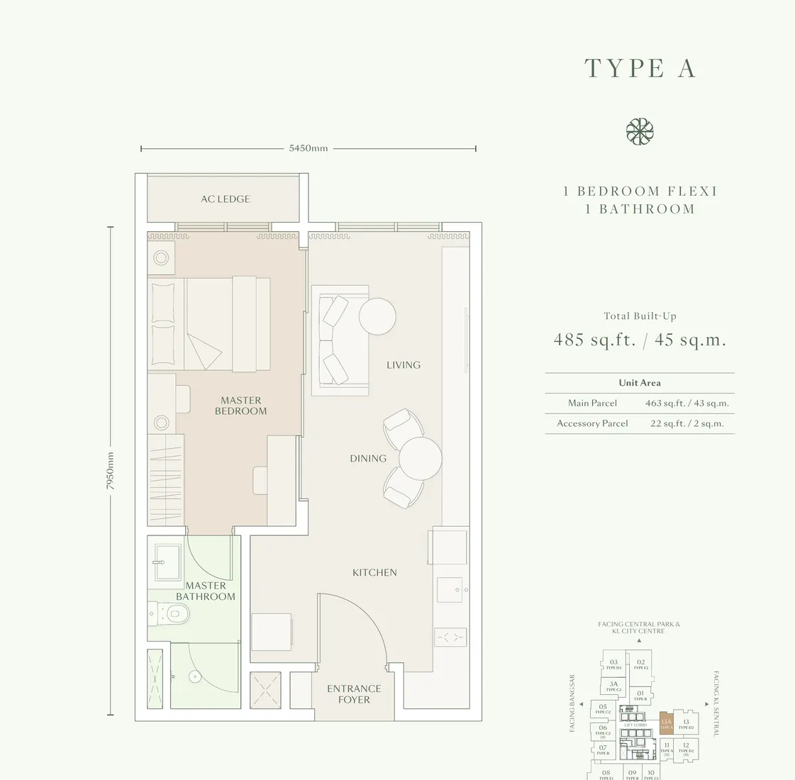 Parkside Residences Type A 戶型圖・485 呎
